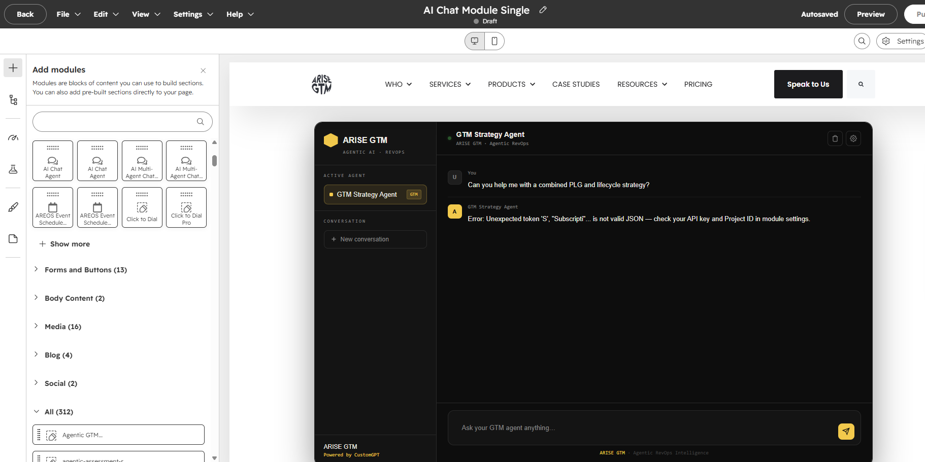 AI Chat Module HubSpot CMS CustomGPT