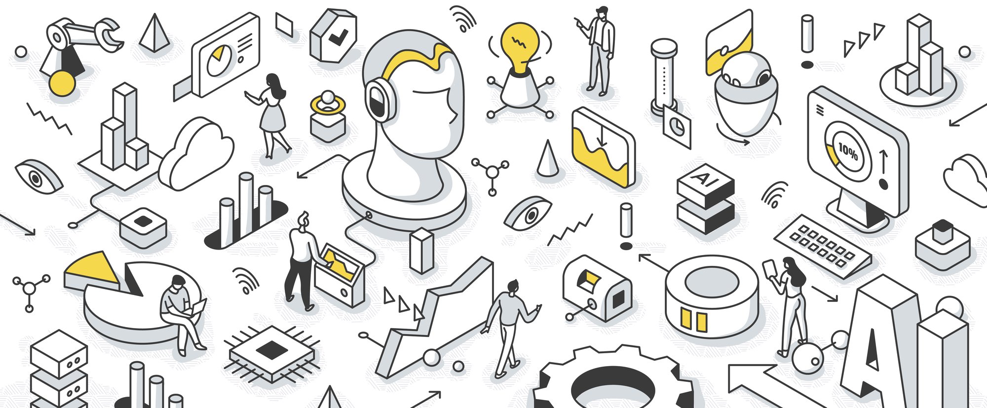 Artificial Intelligence Isometric Outline Illustration