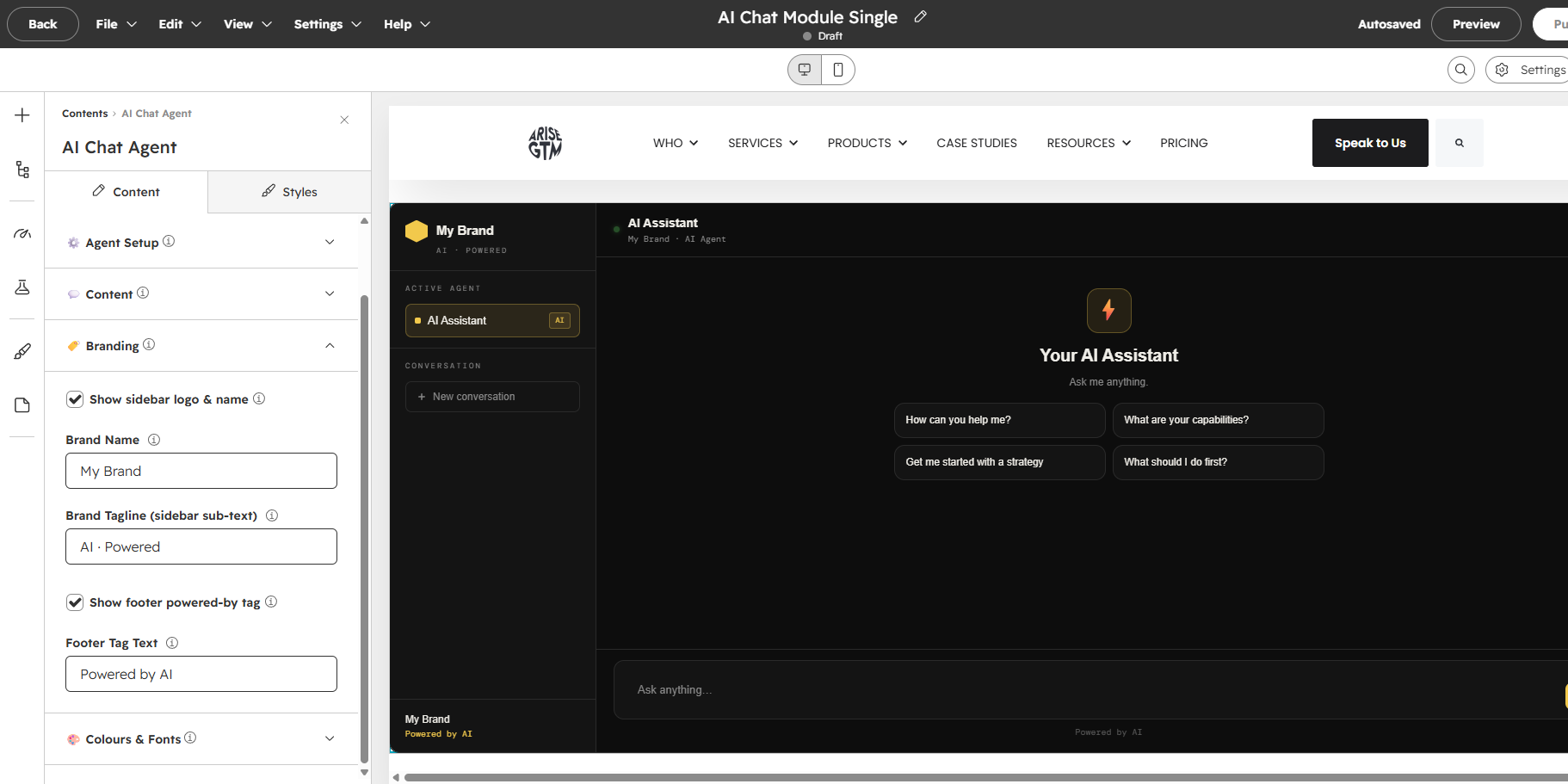 Edit Page - AI Chat Module Single - Branding
