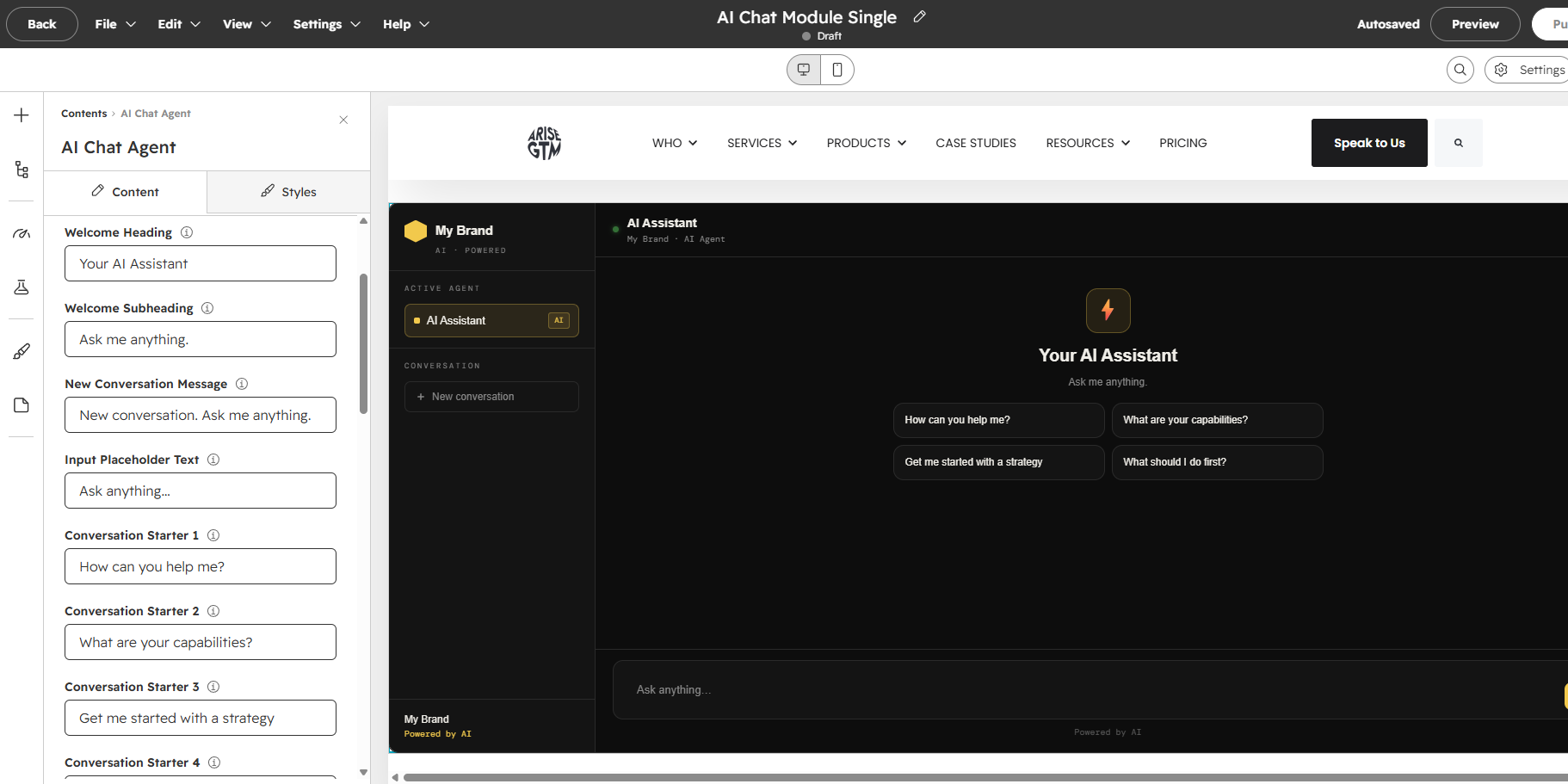 Edit Page - AI Chat Module Single - Content