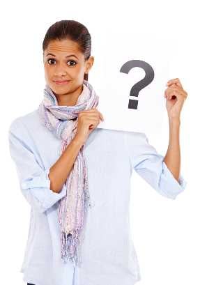 FAQs a woman standing holding a question mark on a board