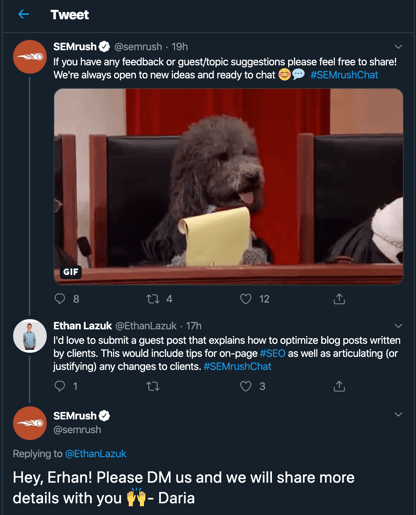 Screenshot showing a good example of brand communication on Twitter.
