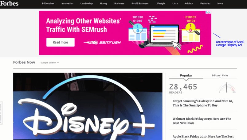 An example of SaaS Google Display Ad on a renowned business website.