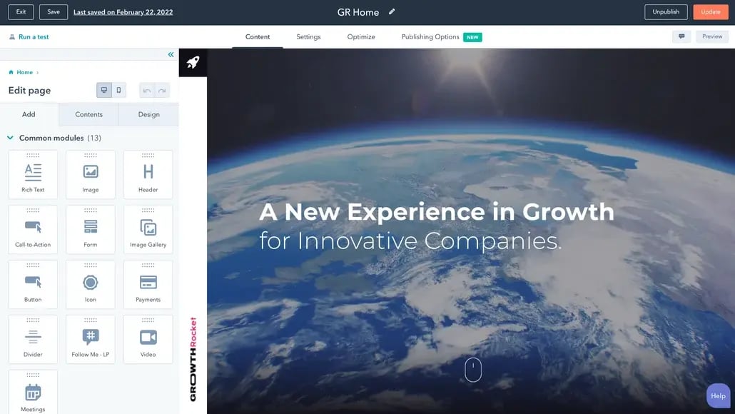 HubSpot CMS editor