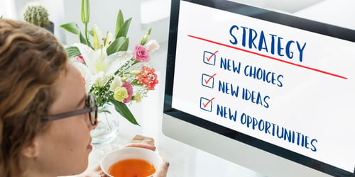 product marketing vs gtm strategy - a pricture showing a computer screen with the title strategy and options for new choices, new ideas, and new opportunities