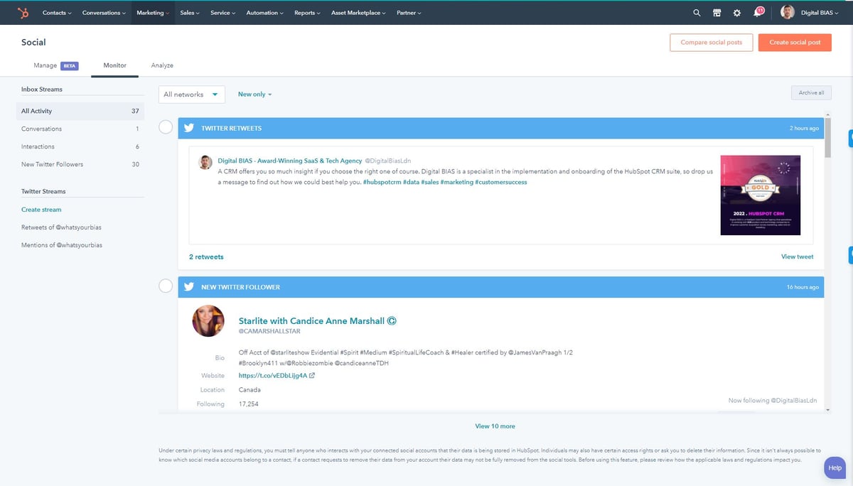 social media monitoring hubspot